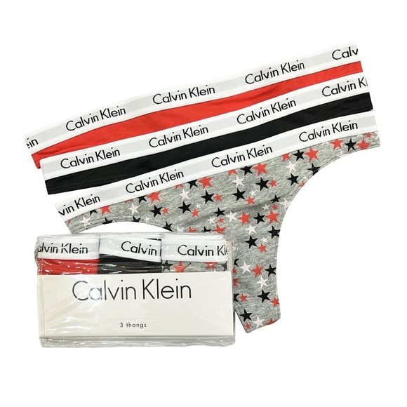 Calvin Klein Women's Carousel Logo Cotton Thong 3-Pack Multicolor Panty, XL - Picture 2 of 3